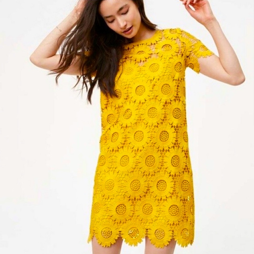 LOFT Sunflower Overlay Shift Dress
